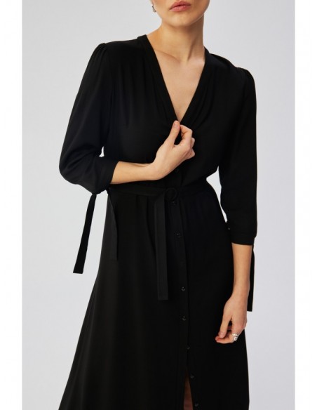 S365 Viscose A-line dress with tie sleeves - black