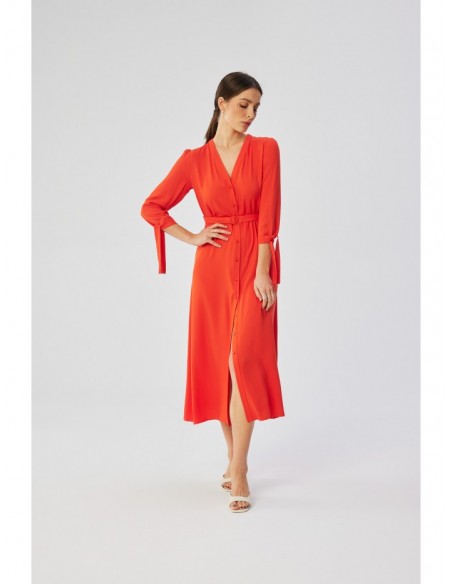 S365 Viscose A-line dress with tie sleeves - coral