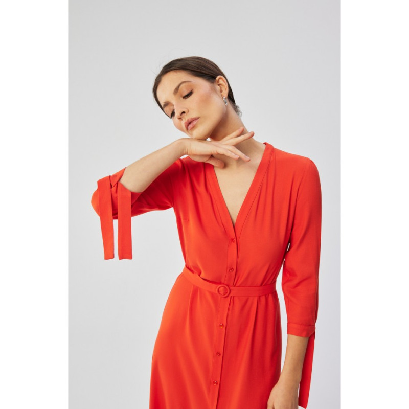S365 Viscose A-line dress with tie sleeves - coral 2