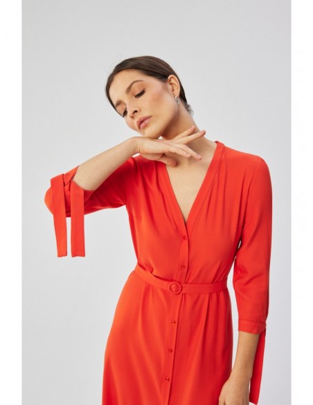 S365 Viscose A-line dress with tie sleeves - coral