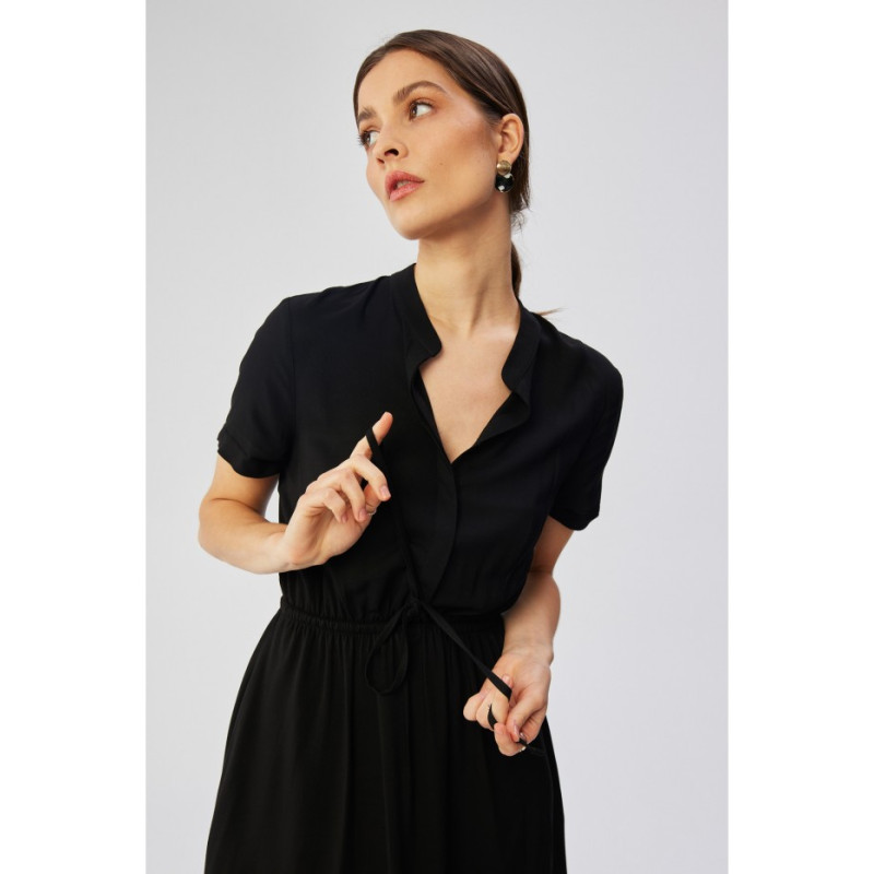 S366 Viscose dress with string tied waist - black 2