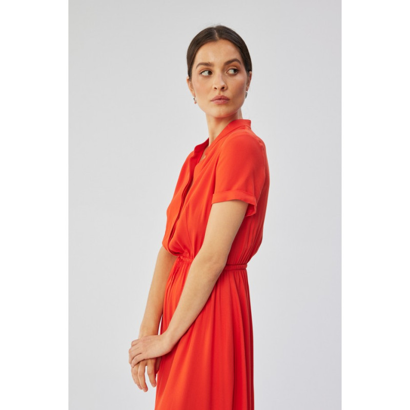 S366 Viscose dress with string tied waist - coral 2