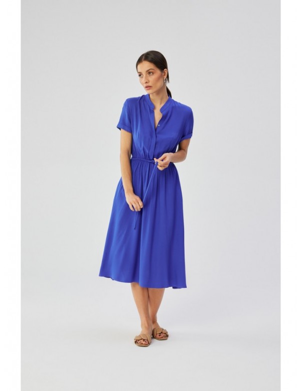 S366 Viscose dress with string tied waist - blue