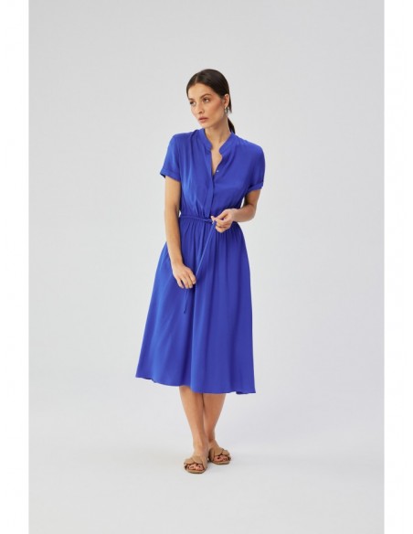 S366 Viscose dress with string tied waist - blue