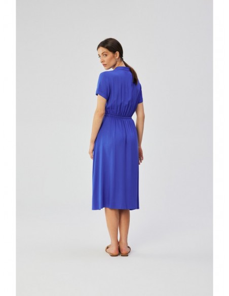 S366 Viscose dress with string tied waist - blue