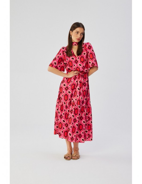 S367 Maxi print dress with a ruffle - model 1