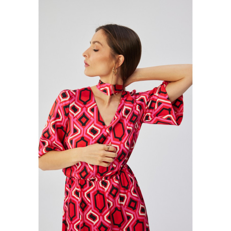 S367 Maxi print dress with a ruffle - model 1 2