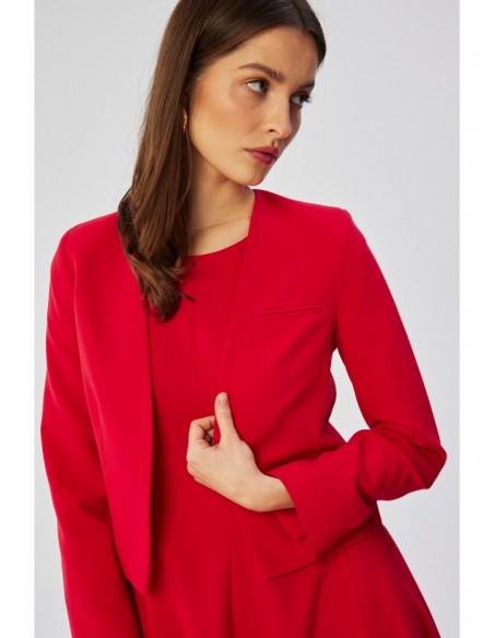 S368 Open front cropped blazer - red