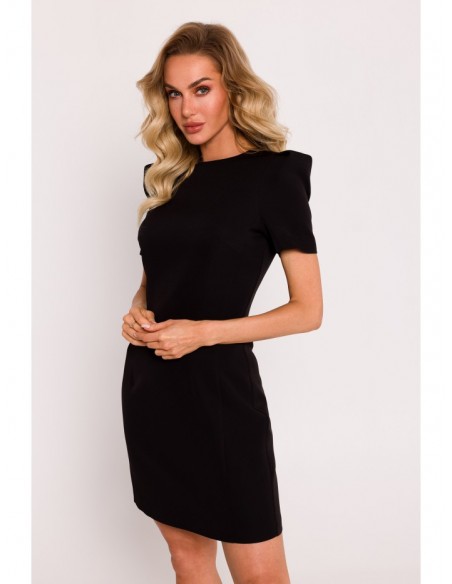 M777 Padded shoulder mini dress - black