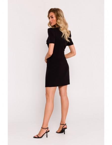 M777 Padded shoulder mini dress - black