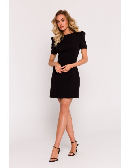 M777 Padded shoulder mini dress - black