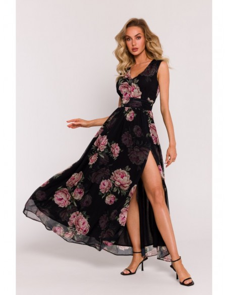 M781 Chiffon maxi dress with leg split - model 1