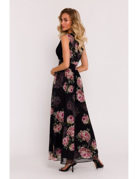 M781 Chiffon maxi dress with leg split - model 1