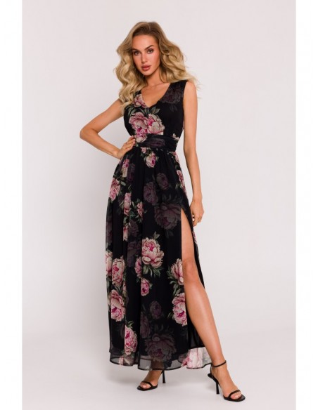 M781 Chiffon maxi dress with leg split - model 1