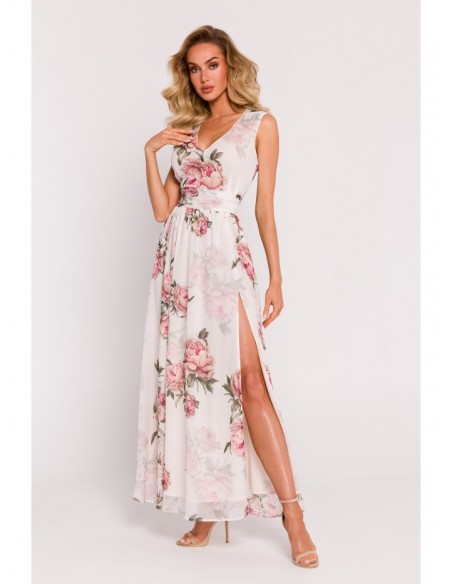 M781 Chiffon maxi dress with leg split - model 2