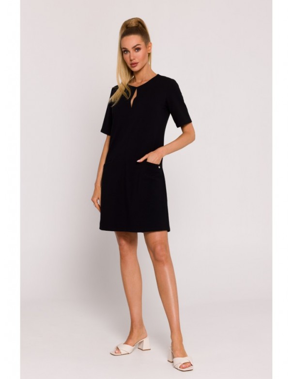 M788 Trapeze dress with front pockets - black