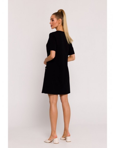 M788 Trapeze dress with front pockets - black