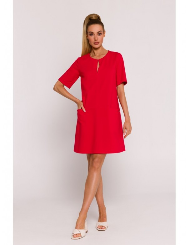 M788 Trapeze dress with front pockets - red