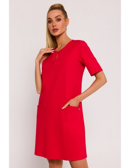 M788 Trapeze dress with front pockets - red