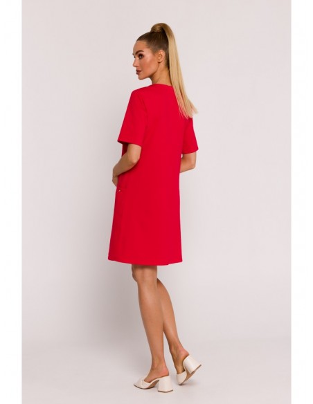 M788 Trapeze dress with front pockets - red