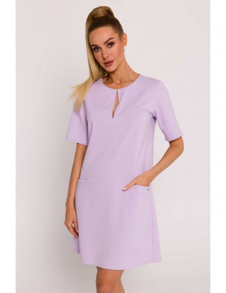 M788 Trapeze dress with front pockets - purple