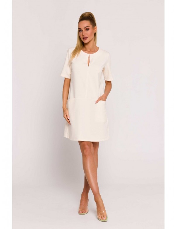 M788 Trapeze dress with front pockets - cream