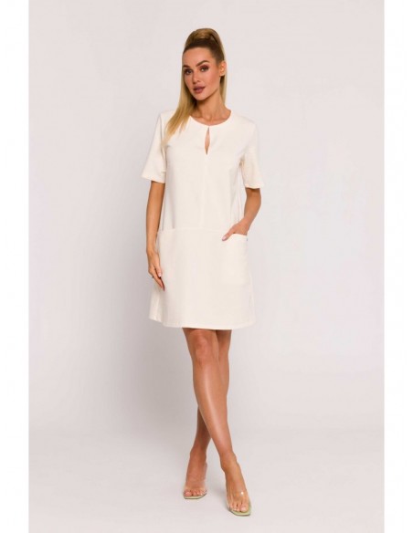 M788 Trapeze dress with front pockets - cream