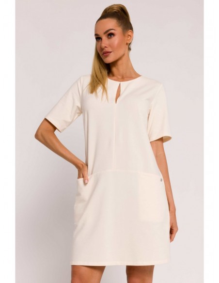 M788 Trapeze dress with front pockets - cream