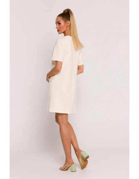 M788 Trapeze dress with front pockets - cream