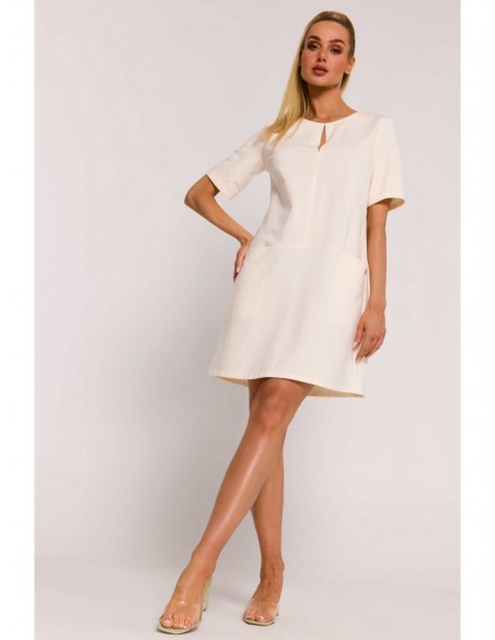 M788 Trapeze dress with front pockets - cream