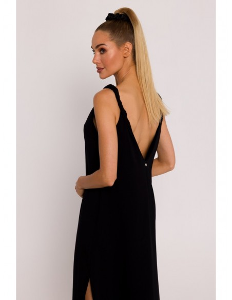 M791 Deep V-neck maxi dress - black