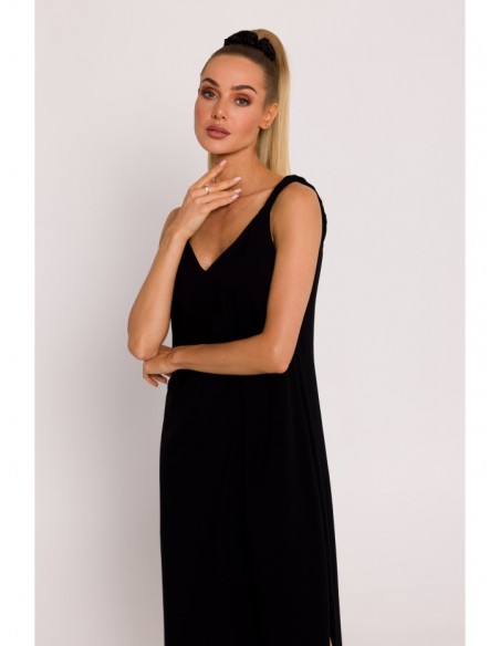 M791 Deep V-neck maxi dress - black