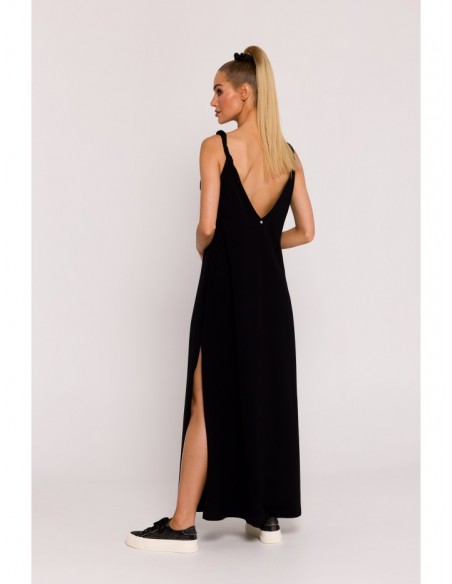 M791 Deep V-neck maxi dress - black