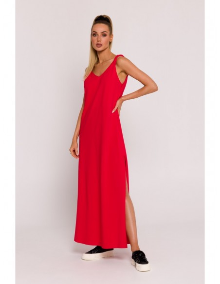 M791 Deep V-neck maxi dress - red