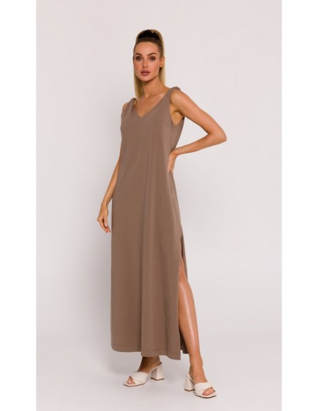 M791 Deep V-neck maxi dress - cocoa