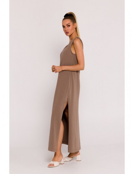 M791 Deep V-neck maxi dress - cocoa