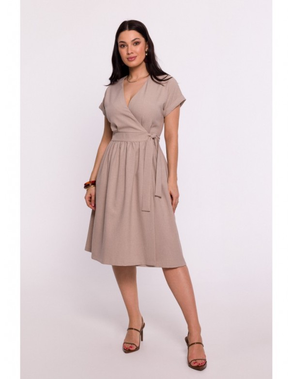 B279 Wraped dress tied in the waist - beige