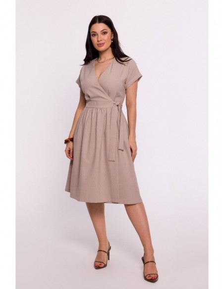 B279 Wraped dress tied in the waist - beige