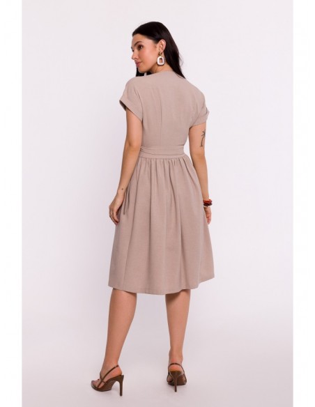 B279 Wraped dress tied in the waist - beige