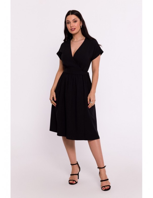 B279 Wraped dress tied in the waist - black