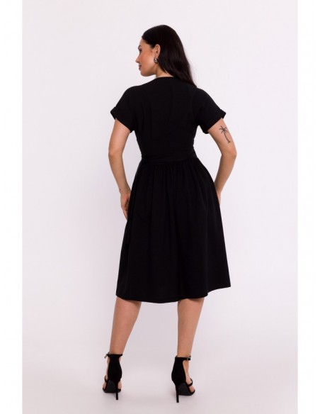 B279 Wraped dress tied in the waist - black