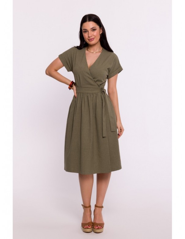 B279 Wraped dress tied in the waist - olive green