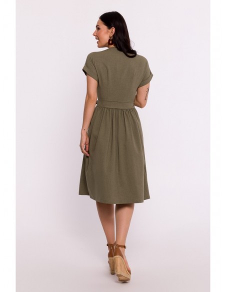 B279 Wraped dress tied in the waist - olive green