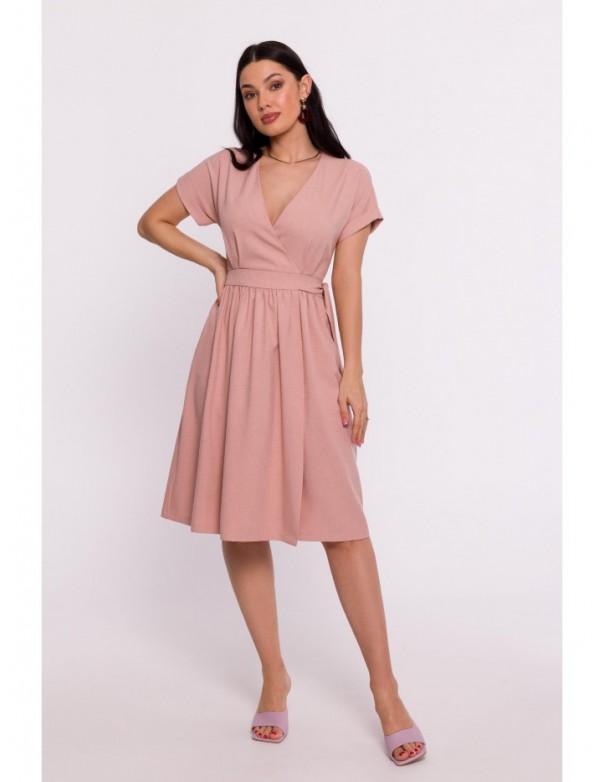 B279 Wraped dress tied in the waist - pink