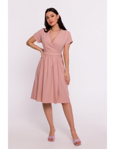 B279 Wraped dress tied in the waist - pink