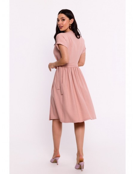 B279 Wraped dress tied in the waist - pink