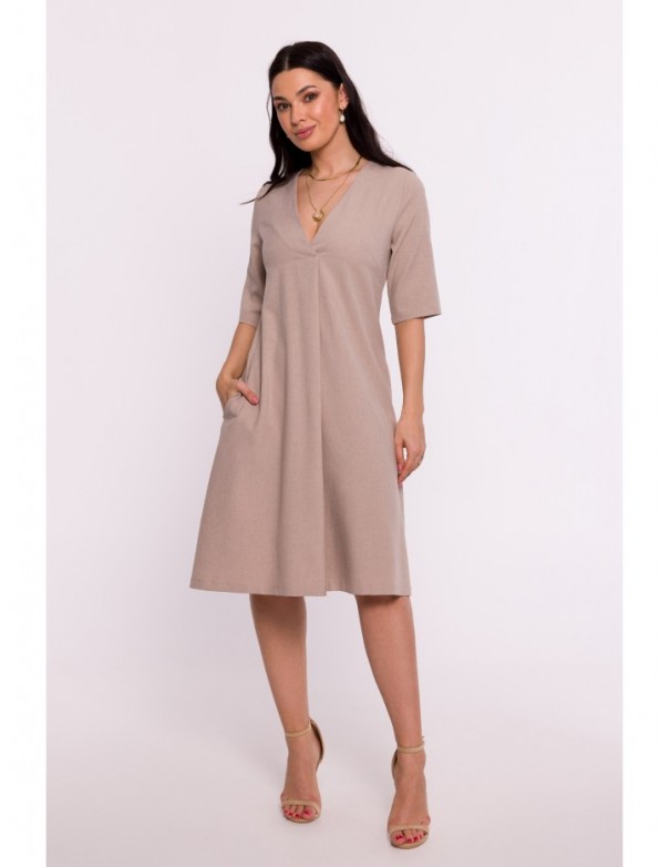 B280 V-neck trapeze dress - beige