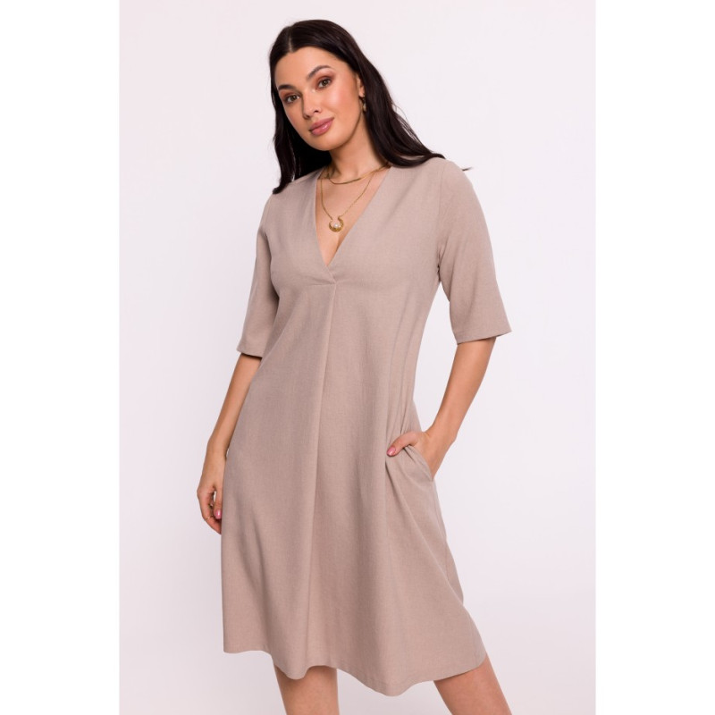 B280 V-neck trapeze dress - beige 2