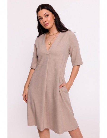 B280 V-neck trapeze dress - beige