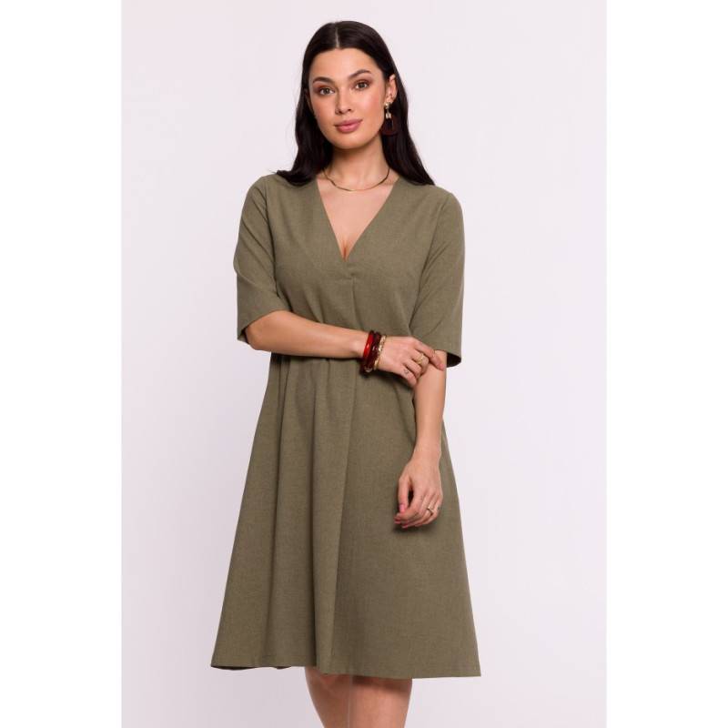 B280 V-neck trapeze dress - olive green 2